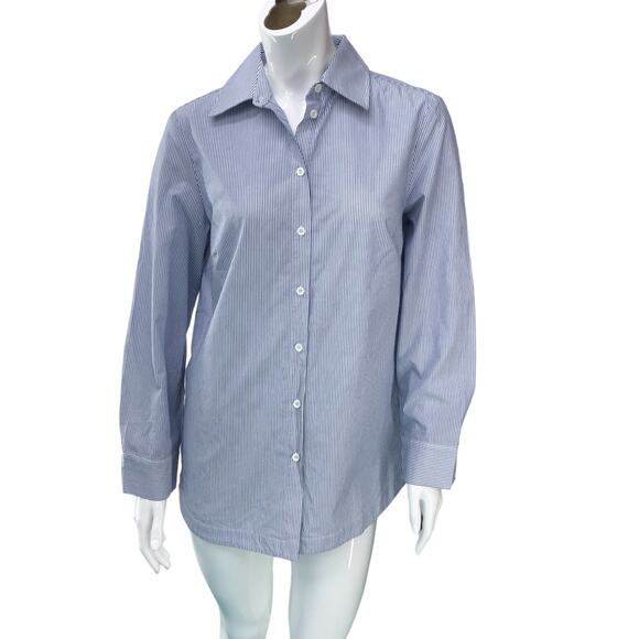 Ming Wang Womens Size S Button Front and Back Top Blue White Stripe Tunic Length - Picture 11 of 15